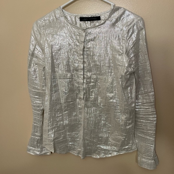 Zara Woman Cream With Silver Metallic Threading Sz S - Picture 1 of 7